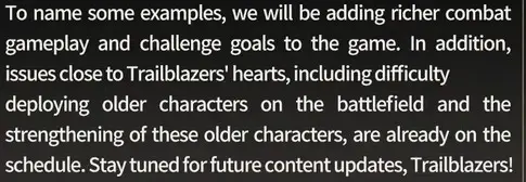 Text about strengthening older characters on honkai star rail is on schedule