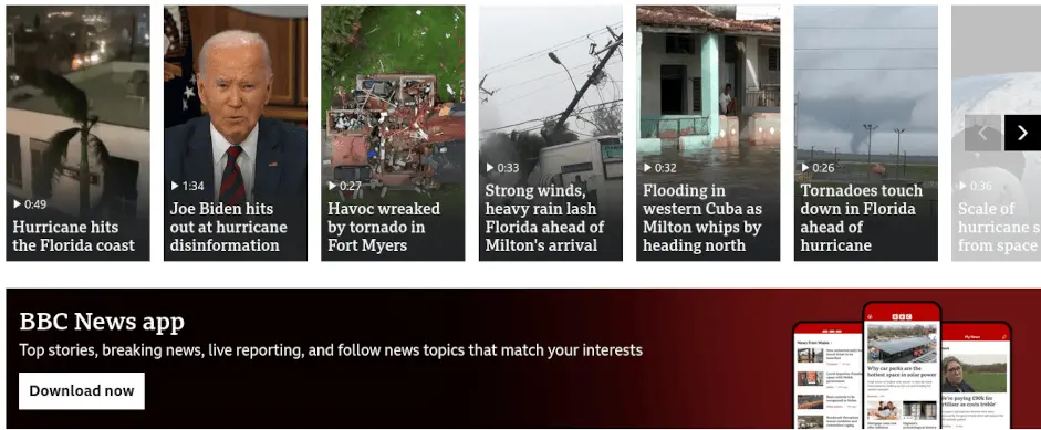 A screenshot of BBC News showing a series of short vertical videos in the style of TikTok.