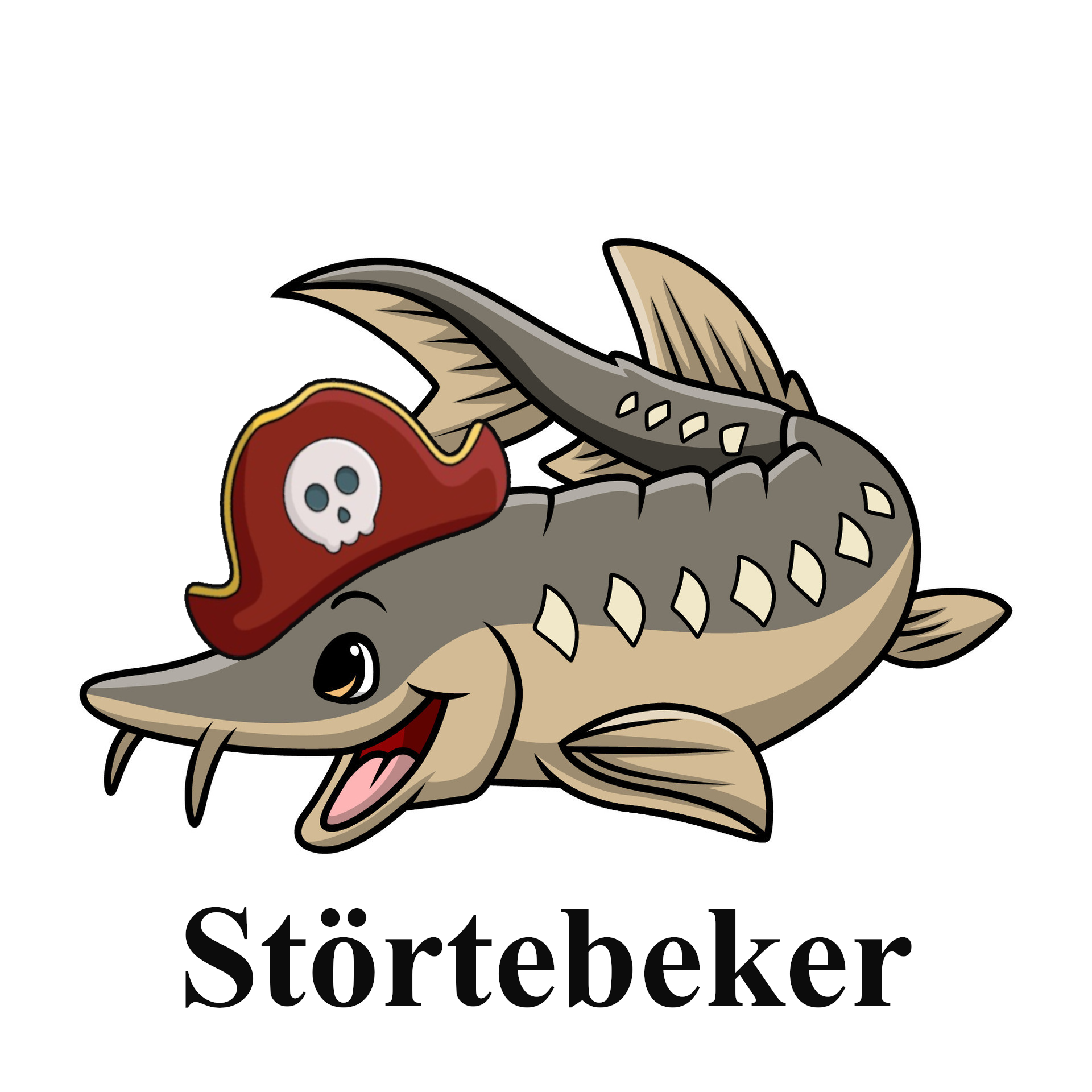 Stör mit Piratenhut, dazu der Name Störtebeker